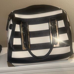 Aldo Black and White Striped Satchel Purse